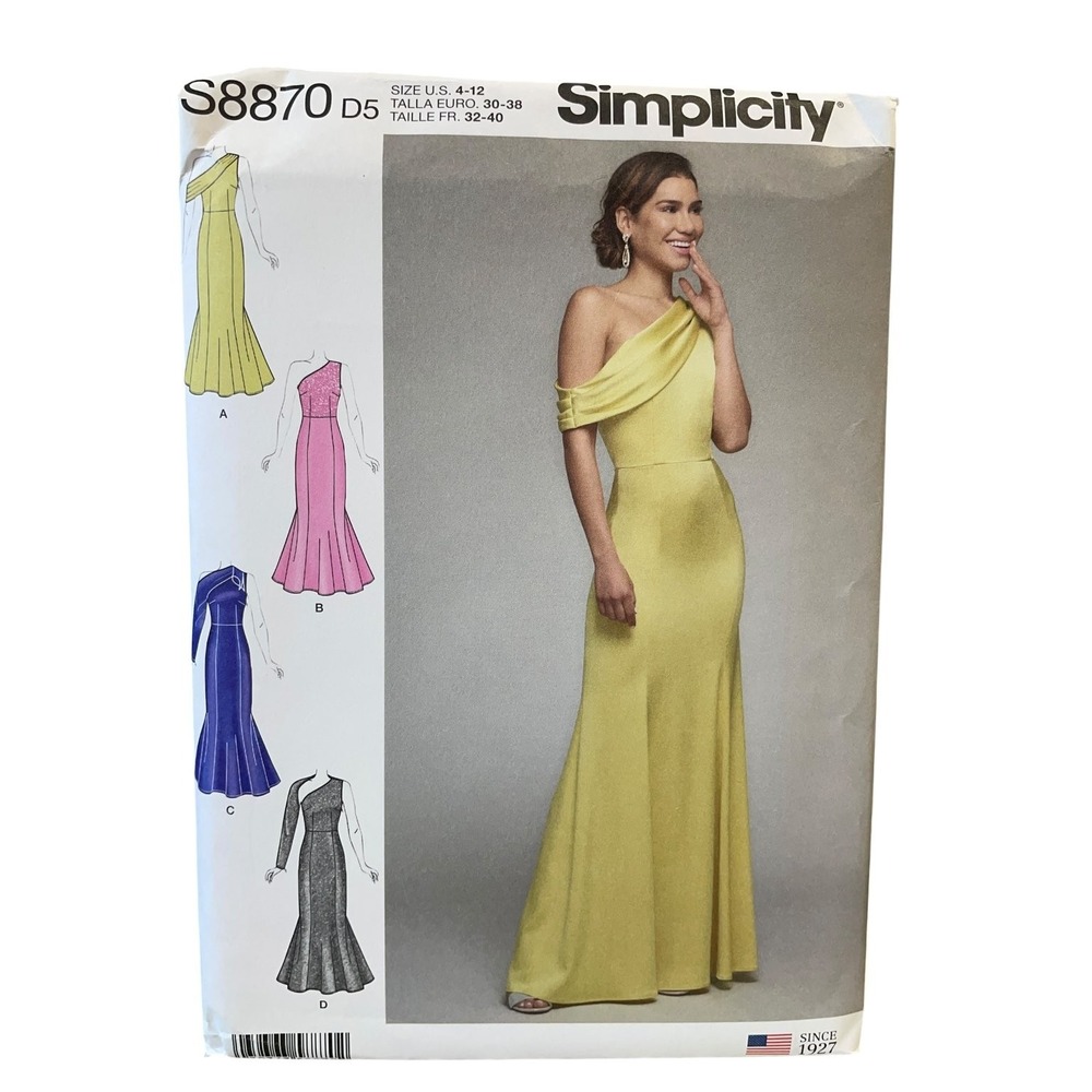 Simplicity S8870 Sewing Pattern Misses Size 4-12 One Shoulder Evening Gown FF